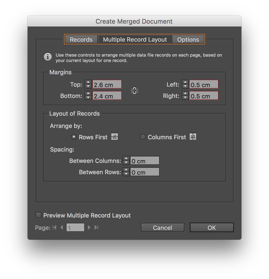 indesign data merge multiple records per page